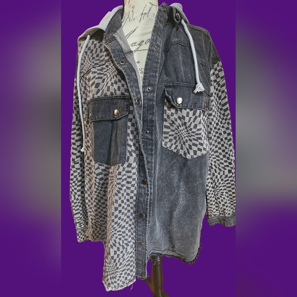 Checkered Black and Gray Women's Jacket - Picture 3 of 9